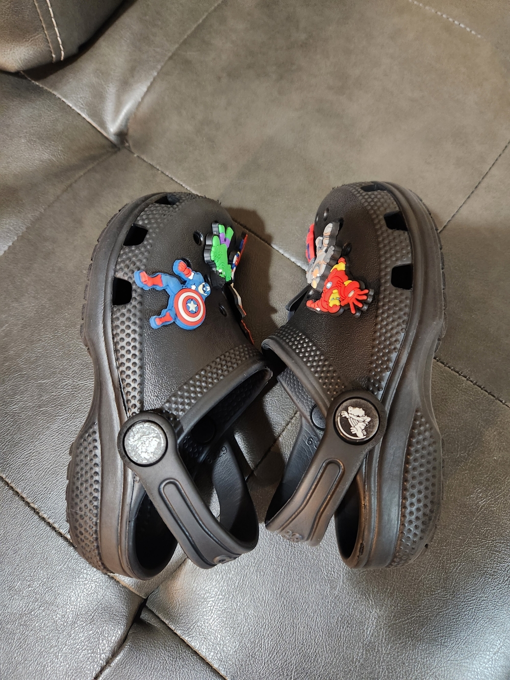 CROCS Black Kids' Clog Sandals with Colorful Superhero Charms Size 9C - Picture 3 of 8